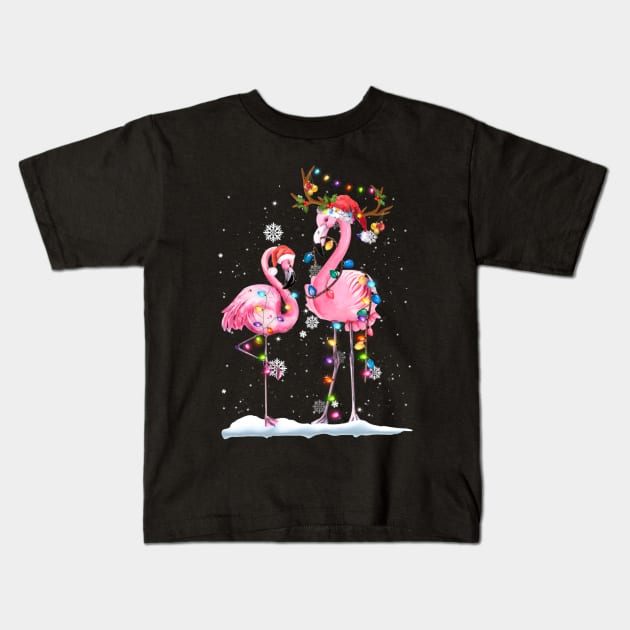 Christmas Flamingo Santa Hat Xmas Lights Flamingo Loves Shirt Kids T-Shirt by Rozel Clothing